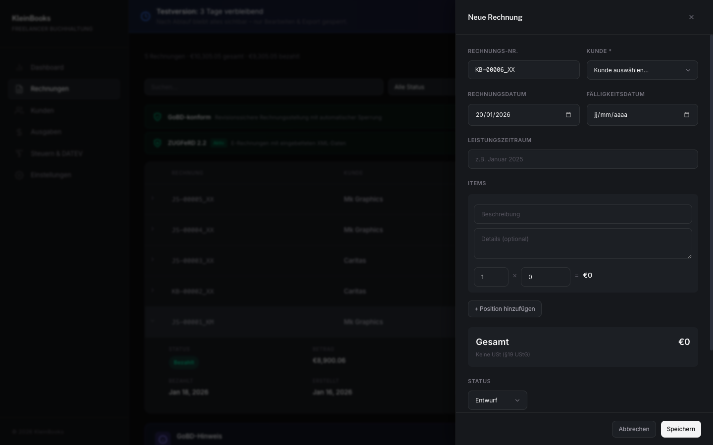 KleinBooks ZUGFeRD E-Rechnung